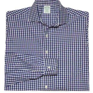 Brooks Brothers Blue Gingham Check Dress Shirt Milano Slim Fit Size 15.5 X 35